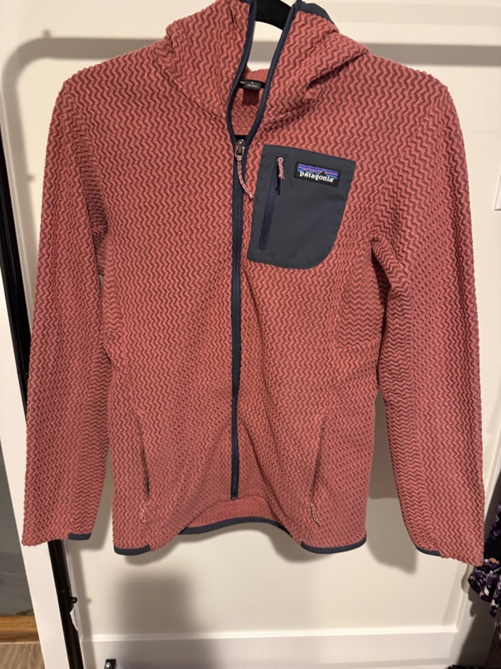 Patagonia Hooded Zip Fleece - Dusty Rose with Navy Accents